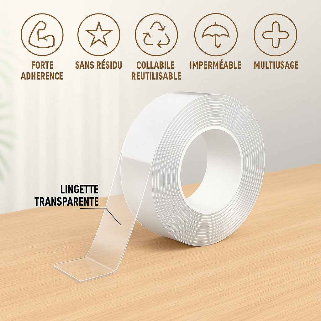 Bande Adhésive Double Face Ultra-Forte - Fixation Jusqu'à 8kg